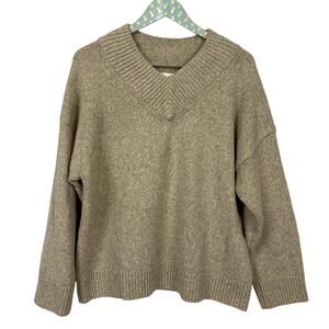 Abercrombie & Fitch Sweater Womens Large Beige V-Neck Chunky Knit Oversized Cozy